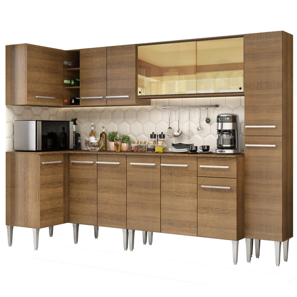 Cocina Integral de Esquina Emilly Wave 3.25 m Marrón