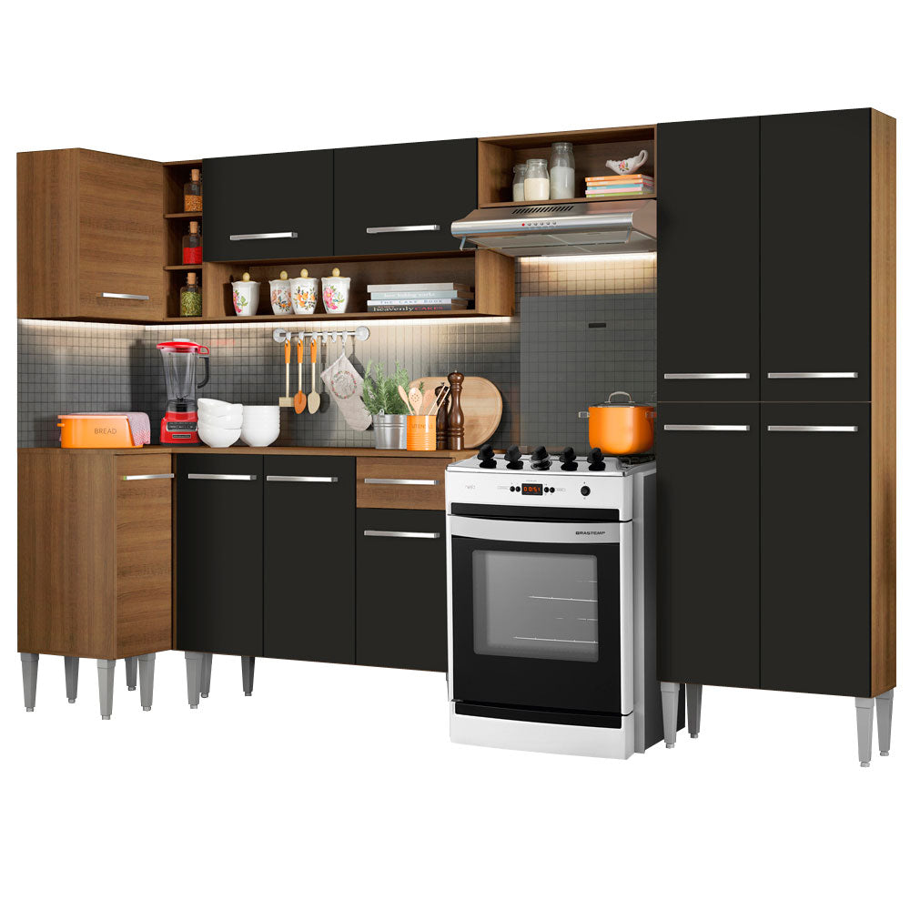 Cocina Integral de Esquina Emilly Sun 3.50 m Marrón/Negro
