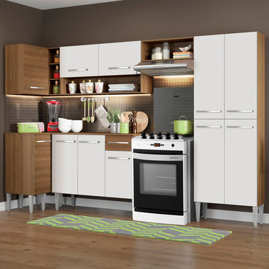 Cocina Integral de Esquina Emilly Sun 3.50 m Marrón/Blanco