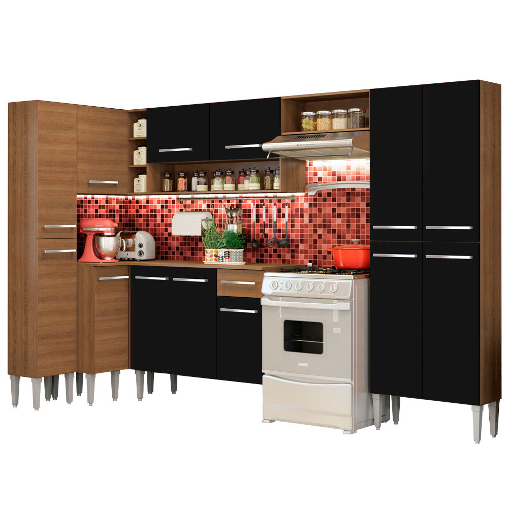 Cocina Integral de Esquina Emilly Love 3.85 m Marrón/Negro