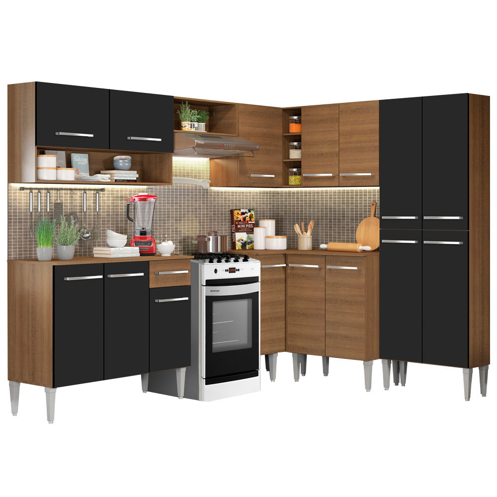 Cocina Integral de Esquina Emilly Ice 4.20 m Marrón/Negro