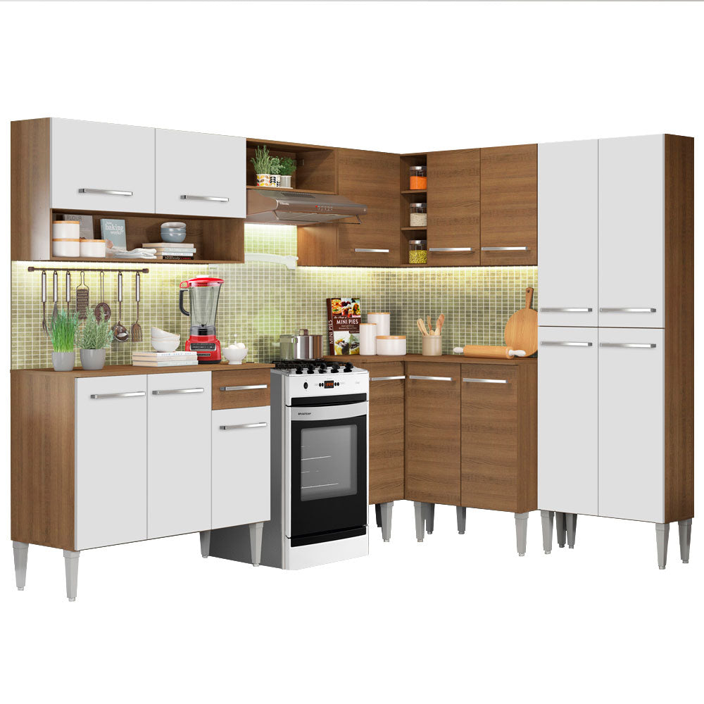 Cocina Integral de Esquina Emilly 417 cm Ice Blanco/Marrón Madesa