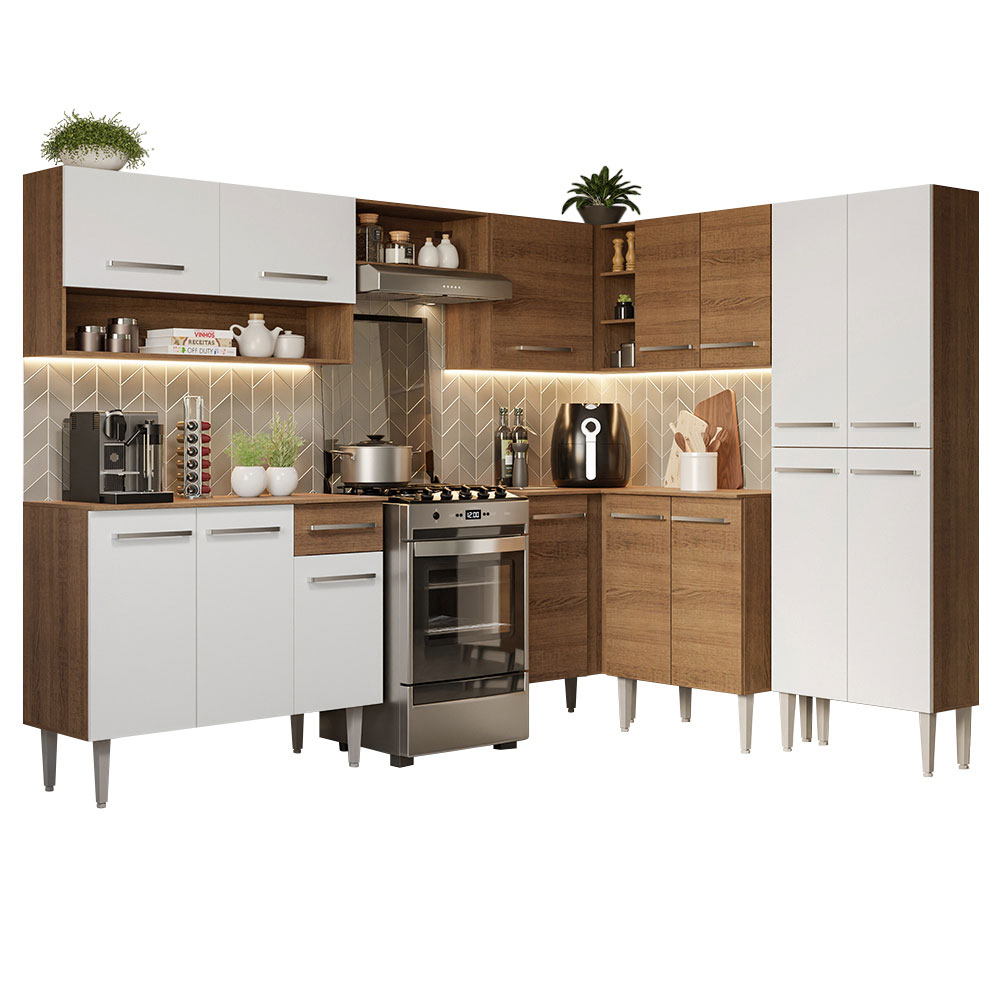 Cocina Integral de Esquina Emilly 4.20 m Marrón/Blanco 02