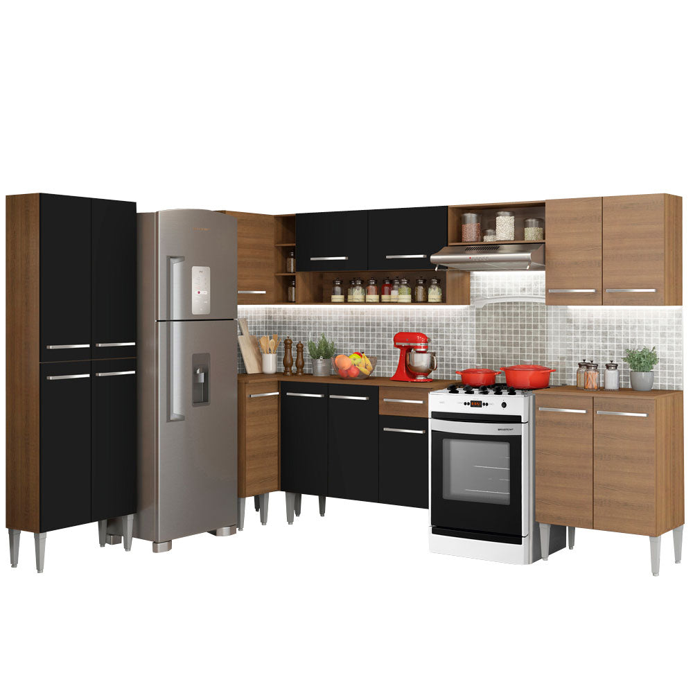 Cocina Integral de Esquina Emilly Moon 4.80 m Marrón/Negro