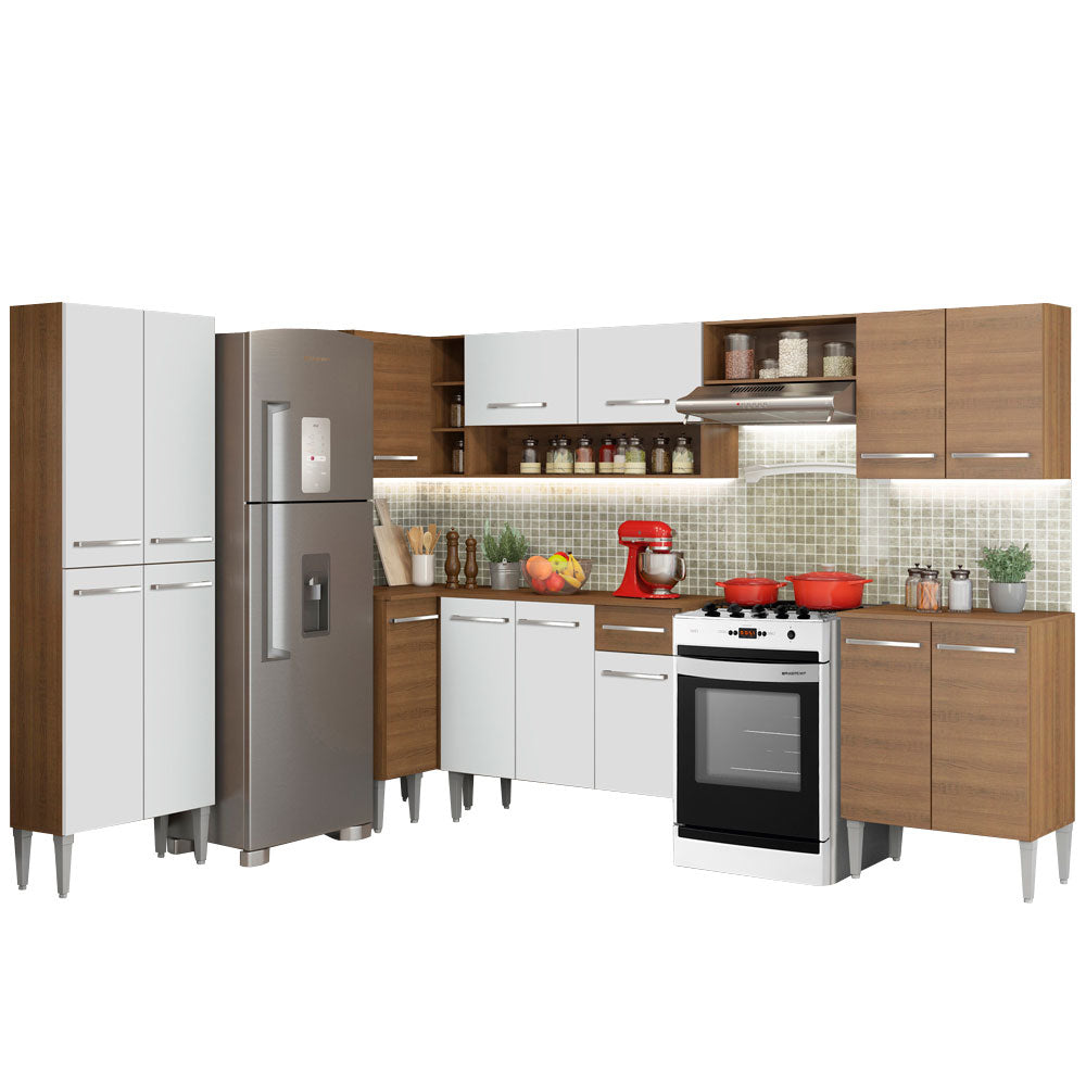Cocina Integral de Esquina Emilly Moon 4.80 m Marrón/Blanco