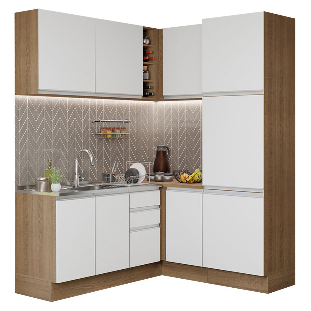 Cocina Integral de Esquina Glamy 3.30 m Marrón/Blanco 01