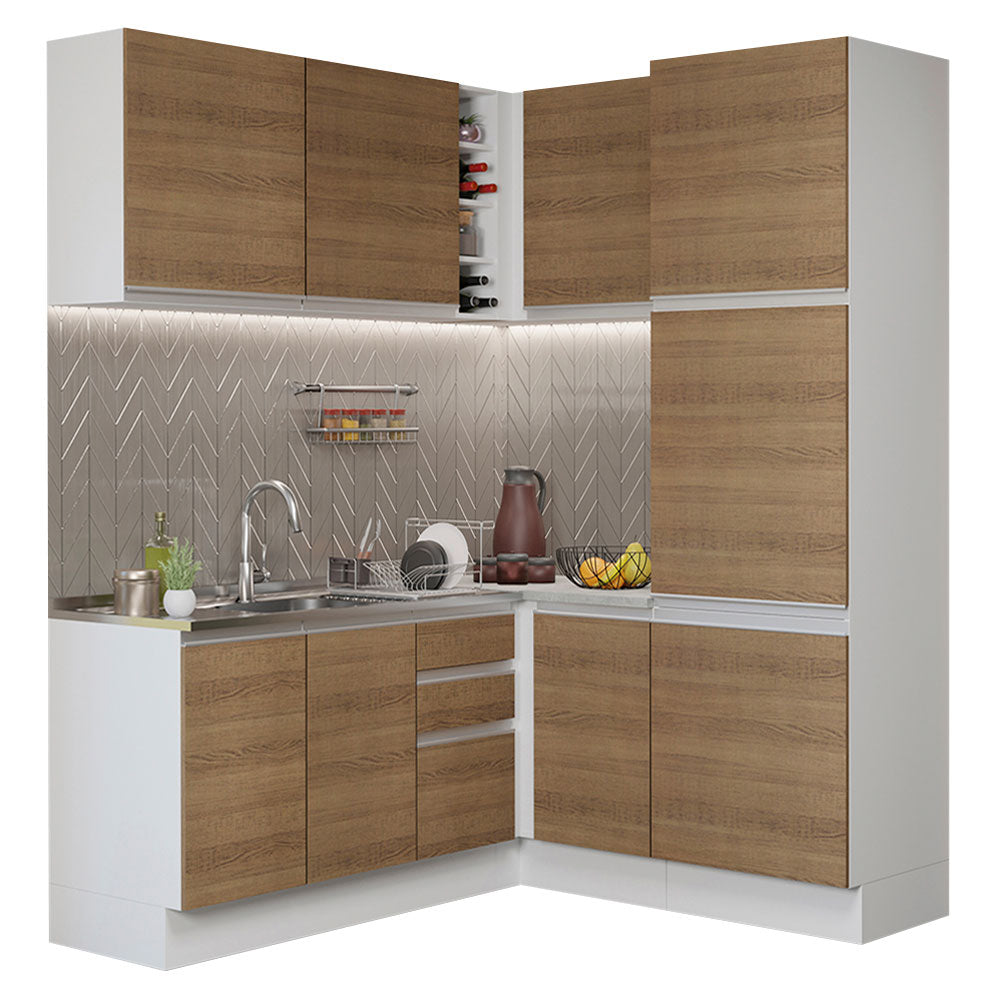 Cocina Integral de Esquina Glamy 3.30 m Blanco/Marrón 01