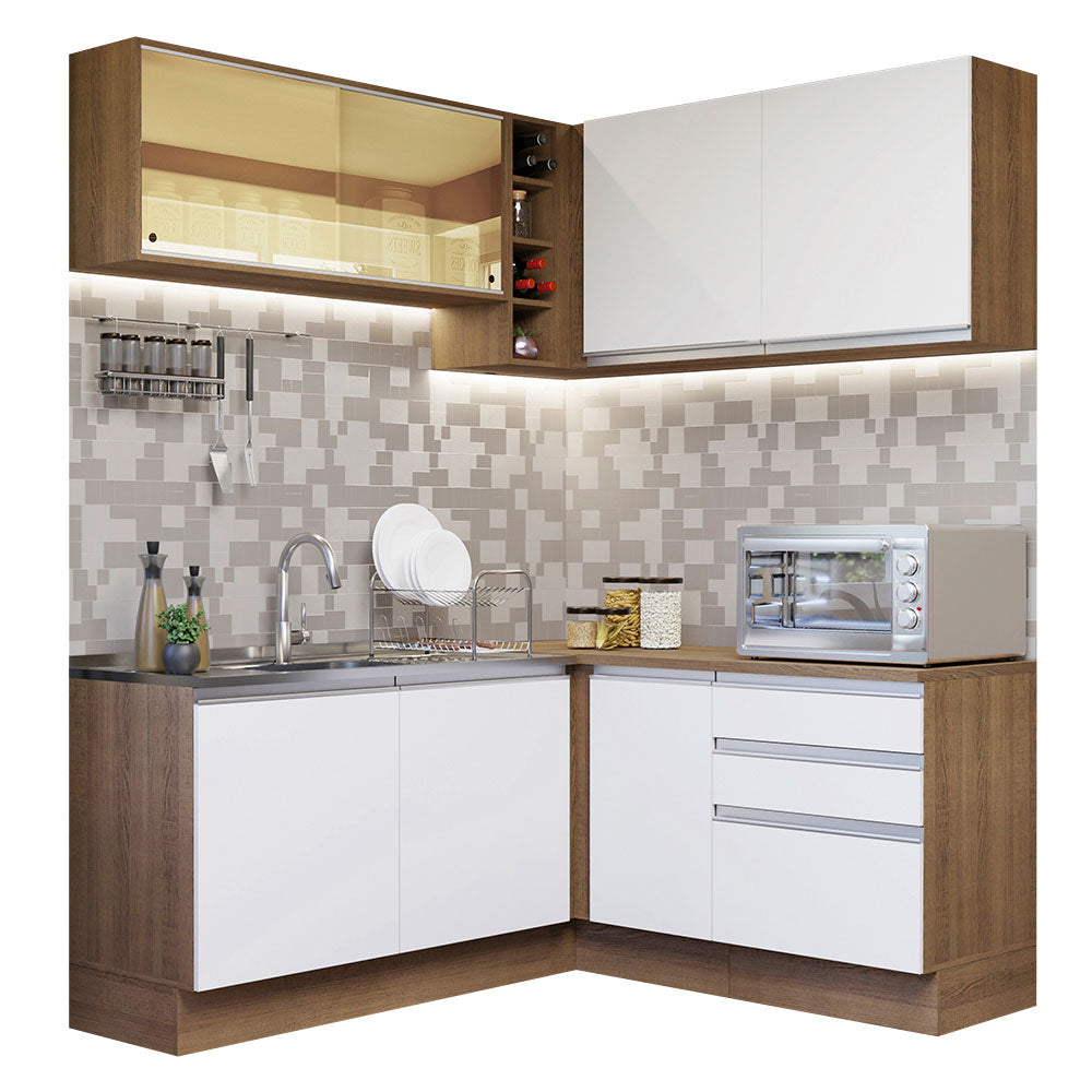 Cocina Integral de Esquina Glamy 3.30 m Marrón/Blanco 02