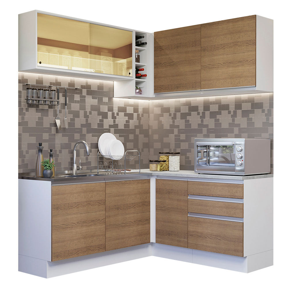 Cocina Integral de Esquina Glamy 3.30 m Blanco/Marrón 02