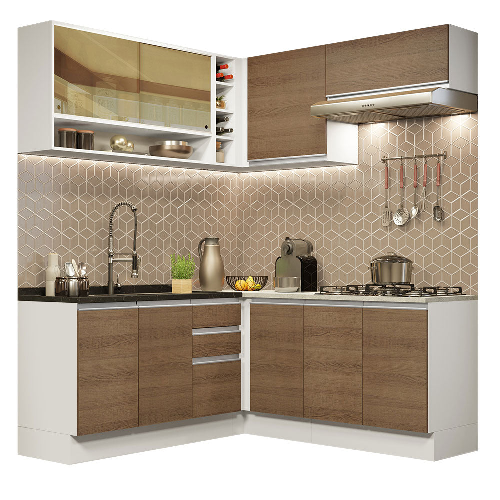 Cocina Integral de Esquina Glamy 3.50 m Blanco/Marrón 02
