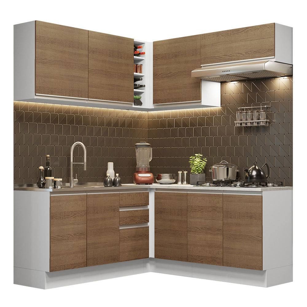 Cocina Integral de Esquina Glamy 3.50 m Blanco/Marrón 03
