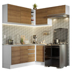 Cocina Integral de Esquina Glamy 3.50 m Blanco/Marrón 07