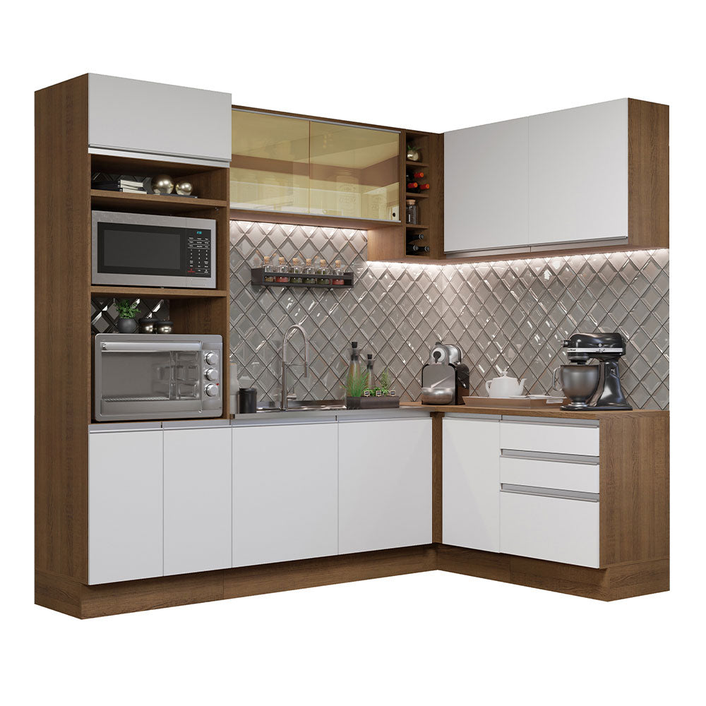 Cocina Integral de Esquina Glamy 4.00 m Marrón/Blanco 02