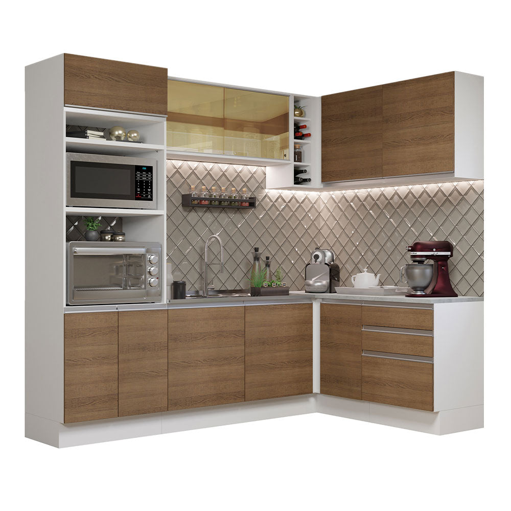 Cocina Integral de Esquina Glamy 4.00 m Blanco/Marrón 02