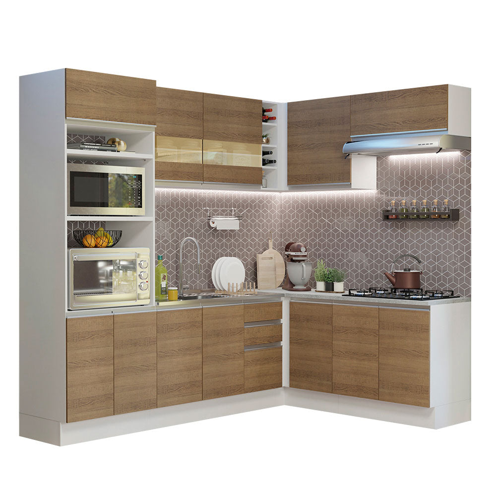 Cocina Integral de Esquina Glamy 4.20 m Blanco/Marrón 01
