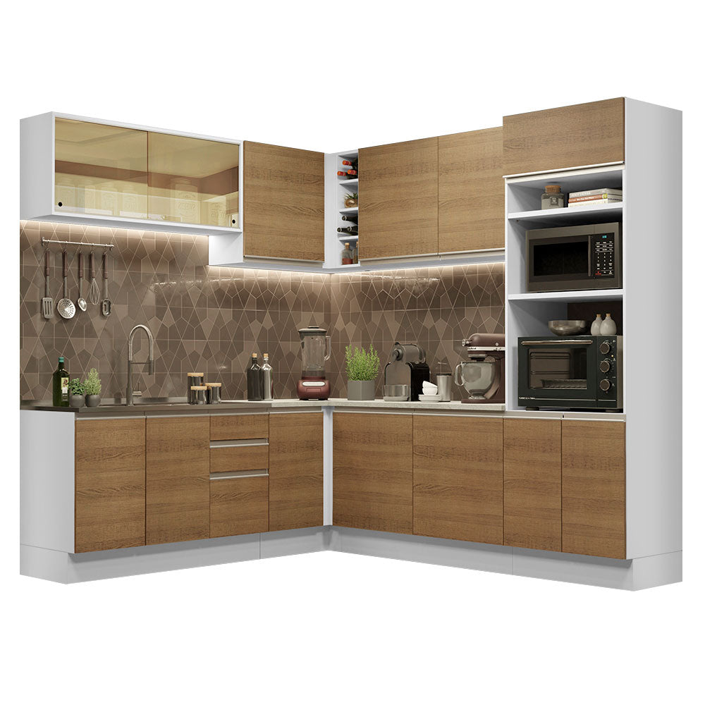 Cocina Integral de Esquina Glamy 4.60 m Blanco/Marrón 01