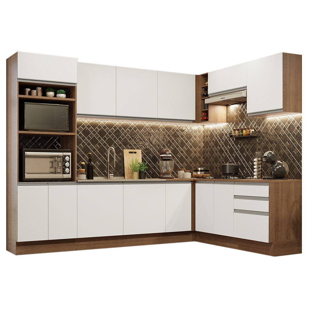 Cocina Integral de Esquina Glamy 4.80 m Marrón/Blanco 01