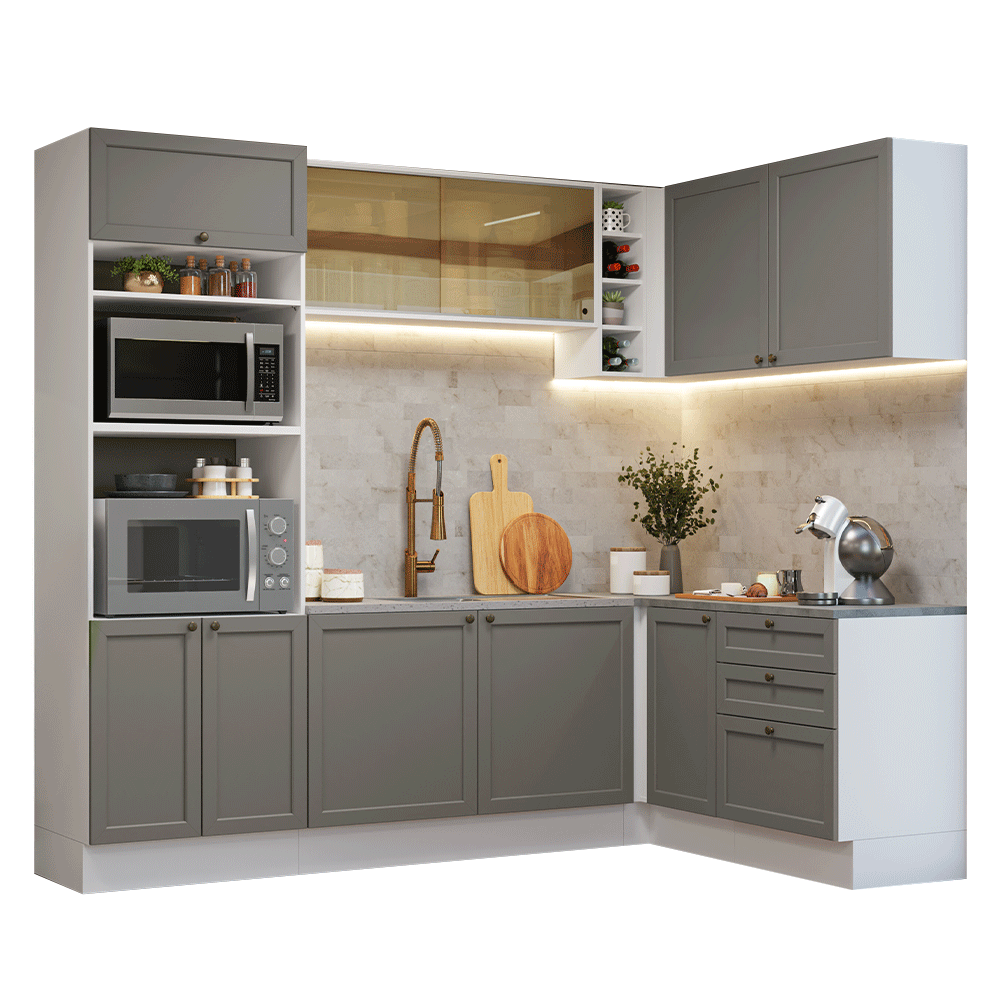 Cocina Integral de Esquina Vik 4.00 m Blanco/Gris 02