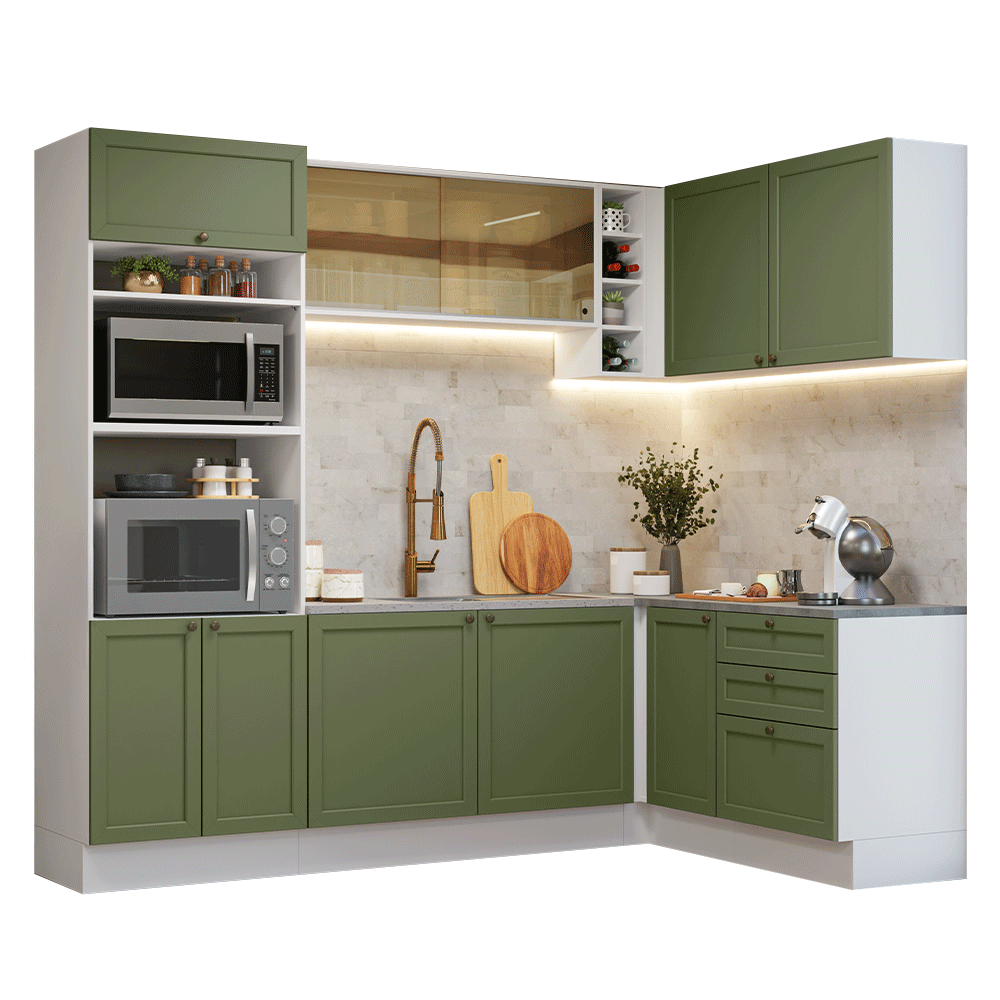 Cocina Integral de Esquina Vik 4.00 m Blanco/Verde 02