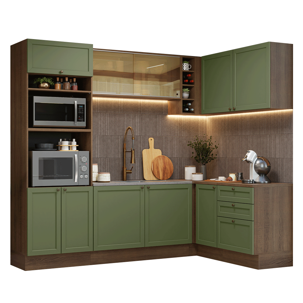 Cocina Integral de Esquina Vik 4.00 m Marrón/Verde 02