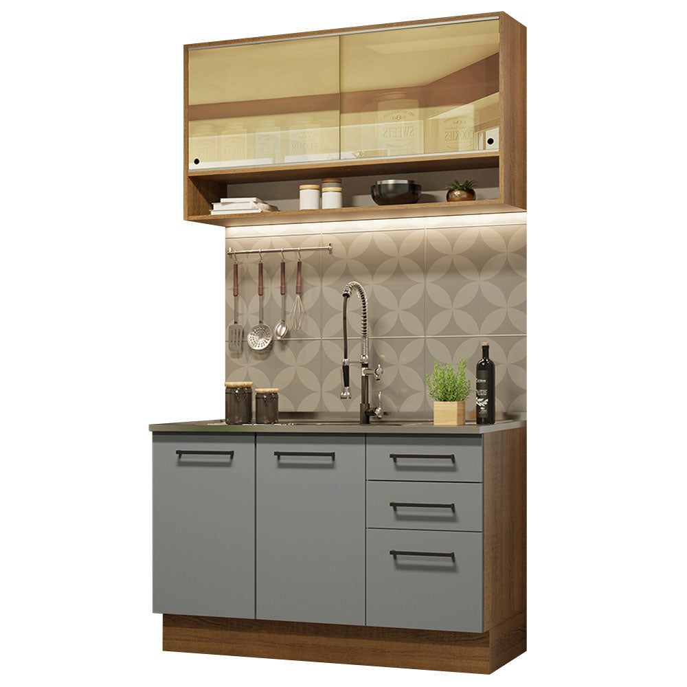 Cocina Integral Agata 1.20 Metros Marrón/Gris 02