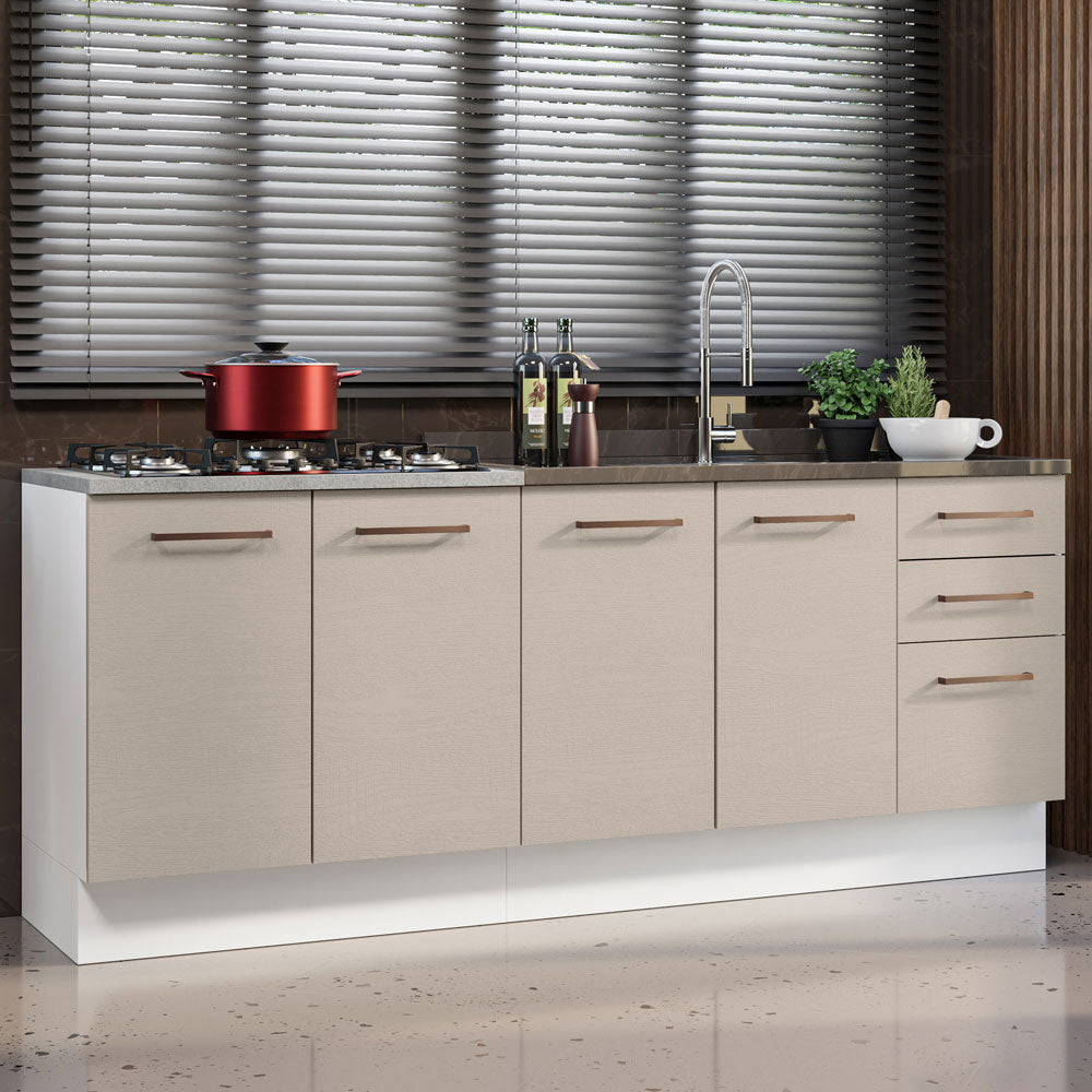 Kit 2 Muebles de Cocina Bajo Agata 2.00 Metros Blanco/Crema