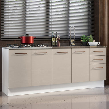 Kit 2 Muebles de Cocina Bajo Agata 2.00 Metros Blanco/Crema
