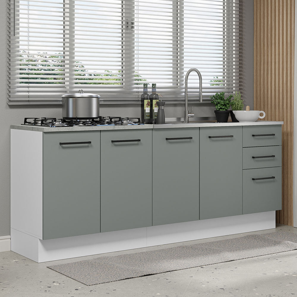 Kit 2 Muebles de Cocina Bajo Agata 2.00 Metros Blanco/Gris