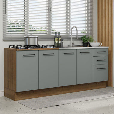 Kit 2 Muebles de Cocina Bajo Agata 2.00 Metros Marrón/Gris