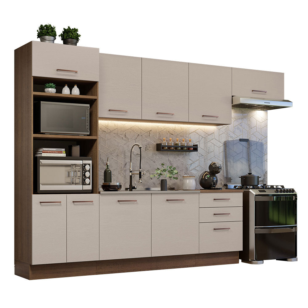 Cocina Integral Agata 3.30 Metros Marrón/Crema 01