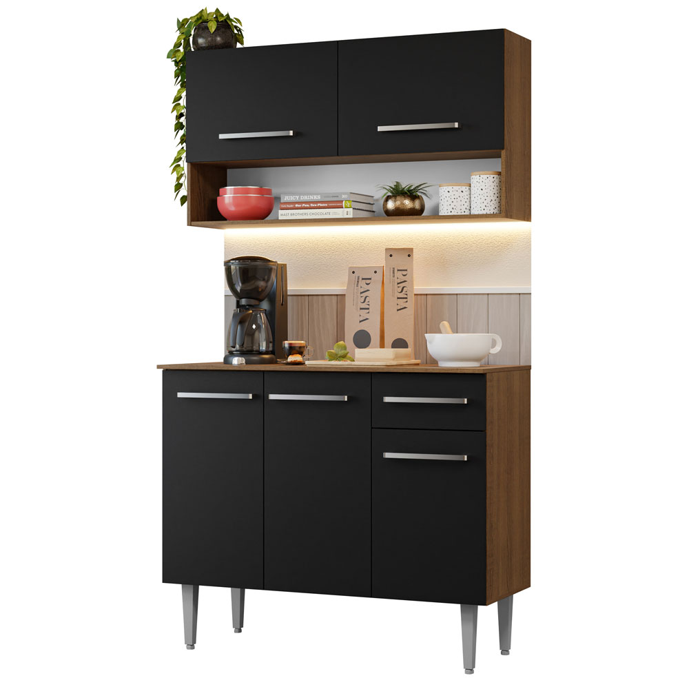 Cocina Integral Compacta Emilly 1.05 m Marrón/Negro 03
