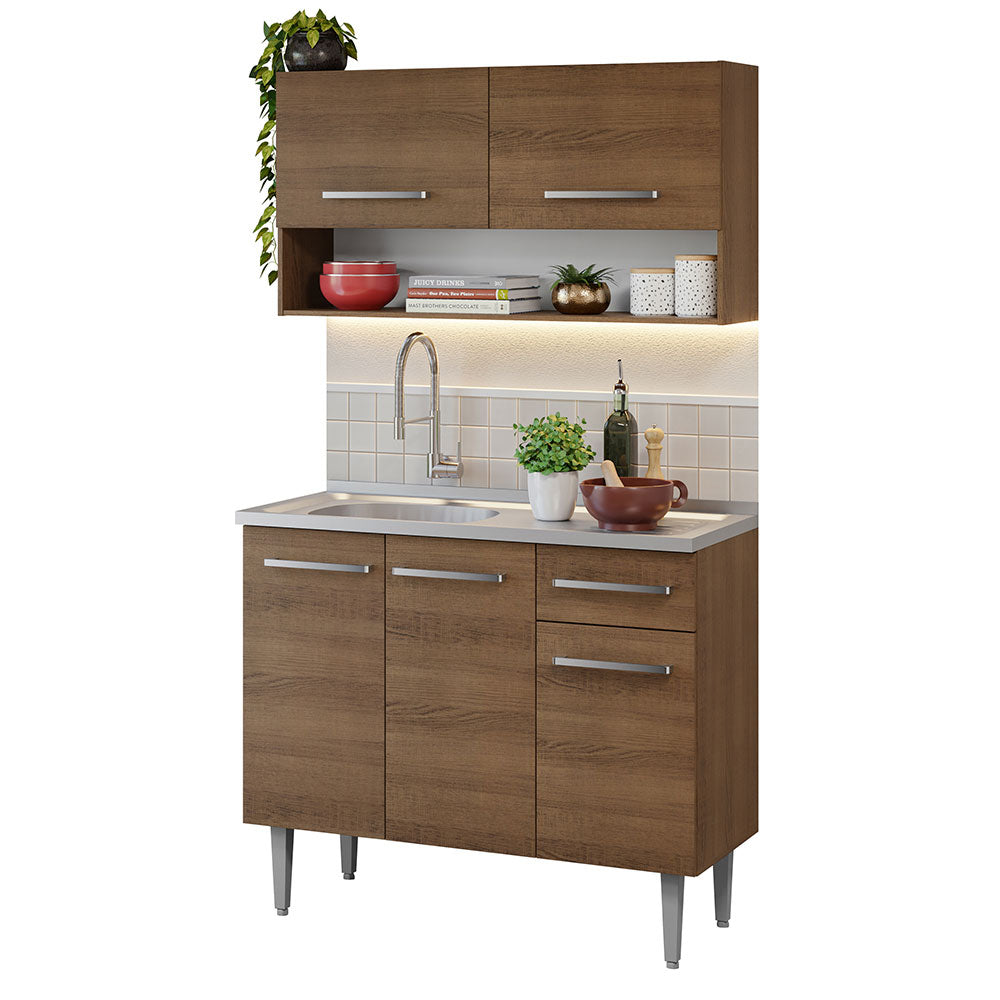 Cocina Integral Compacta Emilly 1.05 m con Mesón de Acero Marrón 04