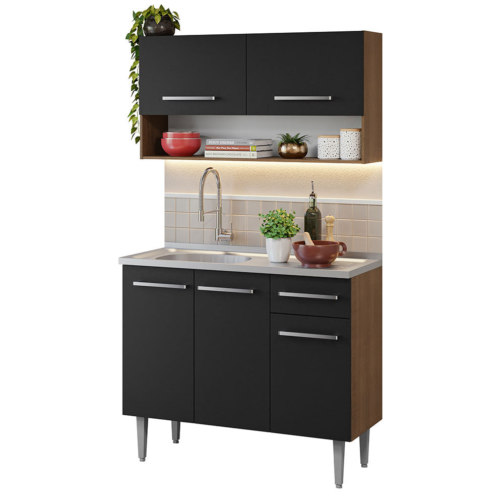 Cocina Integral Compacta Emilly 1.05 m con Mesón de Acero Marrón/Negro 04