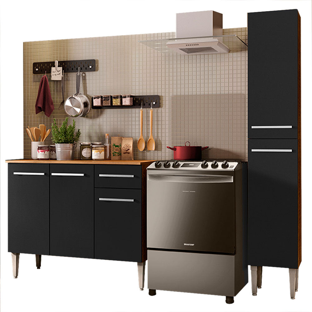 Cocina Integral Emilly Silver 1.40 Metros Marrón/Negro 01