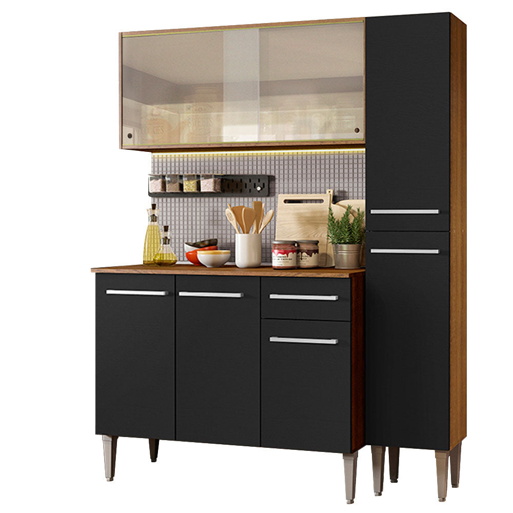 Cocina Integral Emilly 137 cm Force 02 Marrón/Negro Madesa