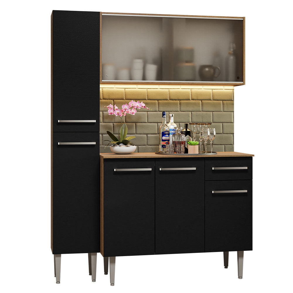 Cocina Integral Emilly 137 cm 05 Marrón/Negro Madesa