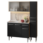 Cocina Integral Emilly 137 cm con Mesón de Acero 07 Marrón/Negro Madesa