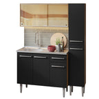 Cocina Integral Emilly 137 cm con Mesón de Acero 08 Marrón/Negro Madesa