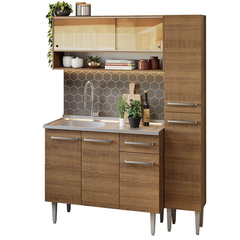 Cocina Integral Emilly 1.40 m con Mesón de Acero Marrón 10