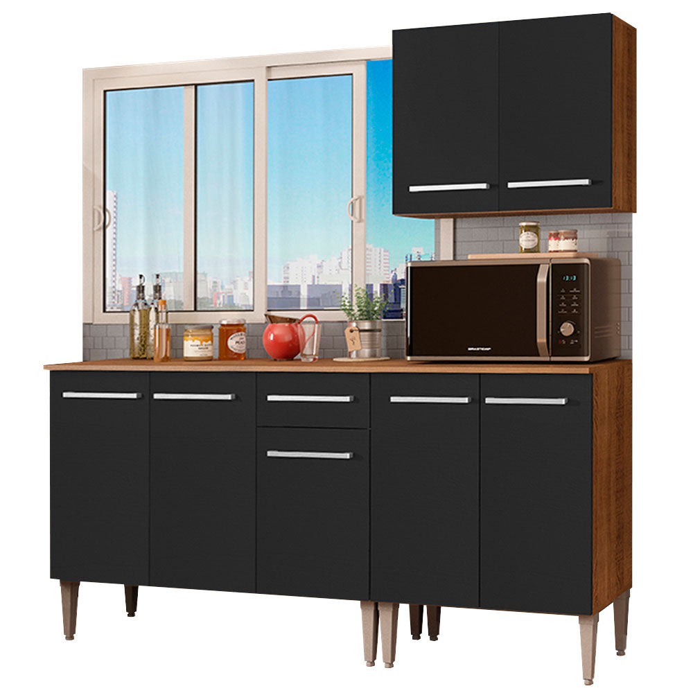 Cocina Integral Emilly 169 cm Free 01 Marrón/Negro Madesa