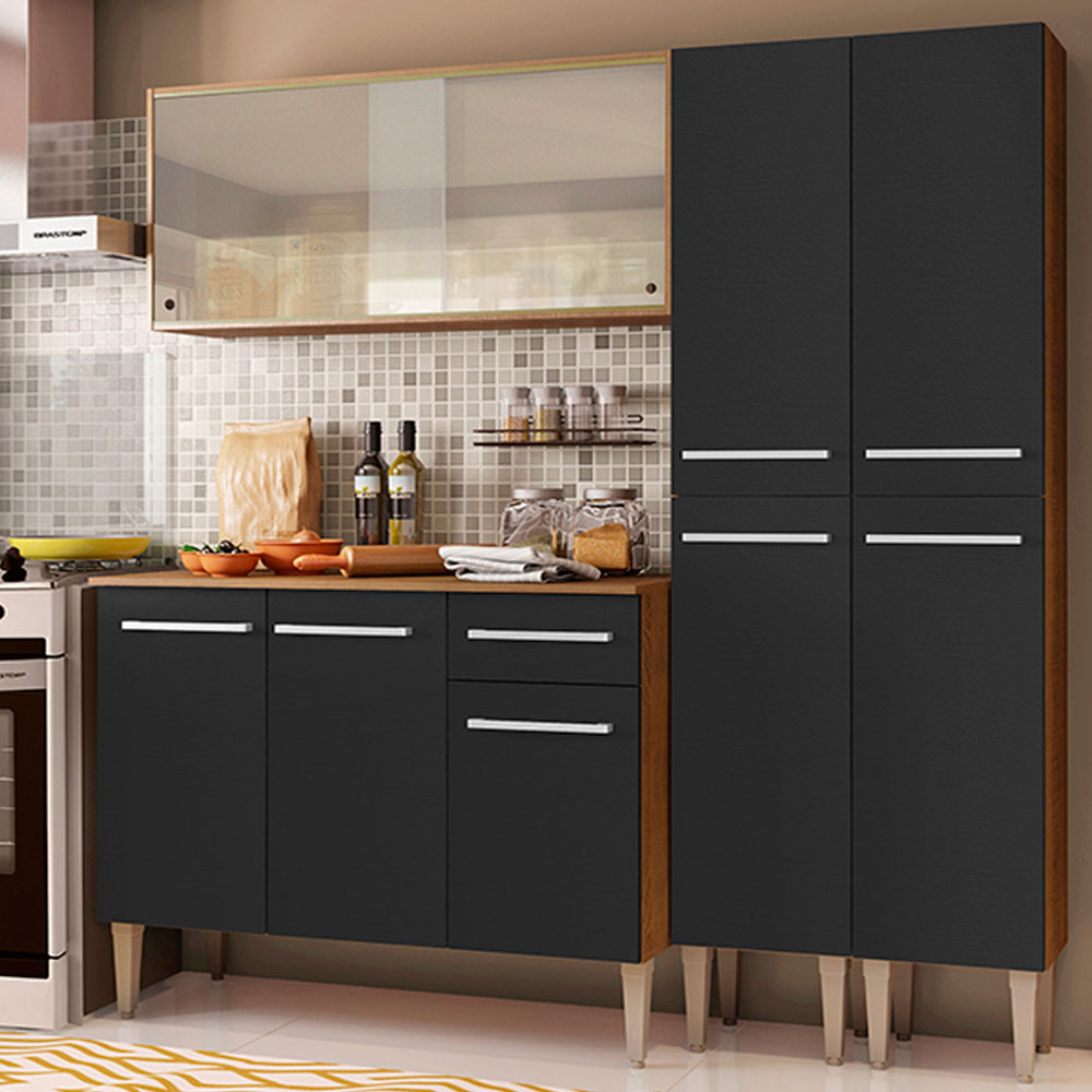 Cocina Integral Emilly 169 cm Fly 05 Marrón/Negro Madesa