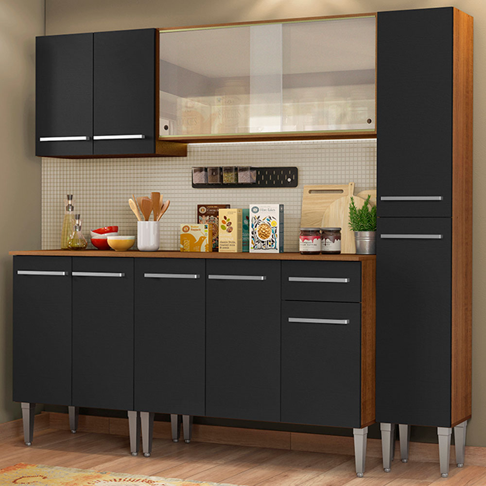 Cocina Integral Emilly 201 cm Fast Marrón/Negro Madesa