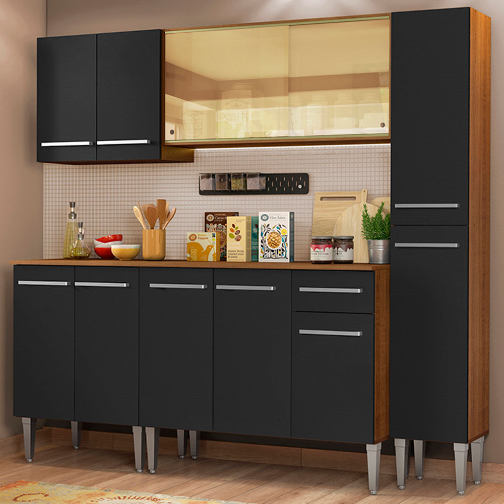 Cocina Integral Emilly West 2.00 Metros Marrón/Negro