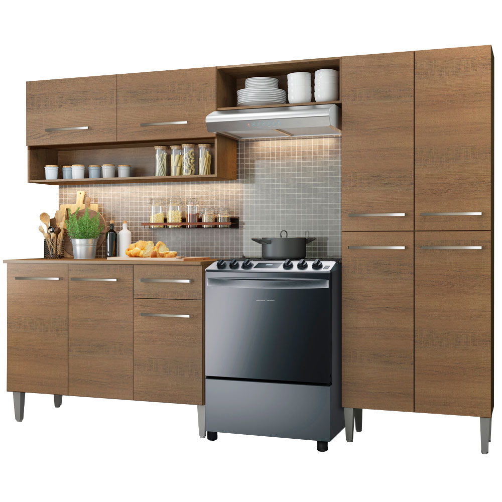 Cocina Integral Emilly 229 cm Pop con Mesón en MDP Marrón Madesa