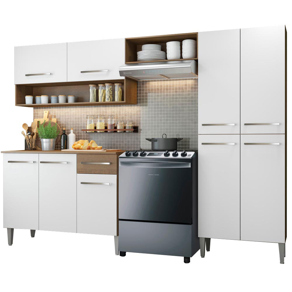 Cocina Integral Emilly Pop 2.30 Metros Marrón/Blanco