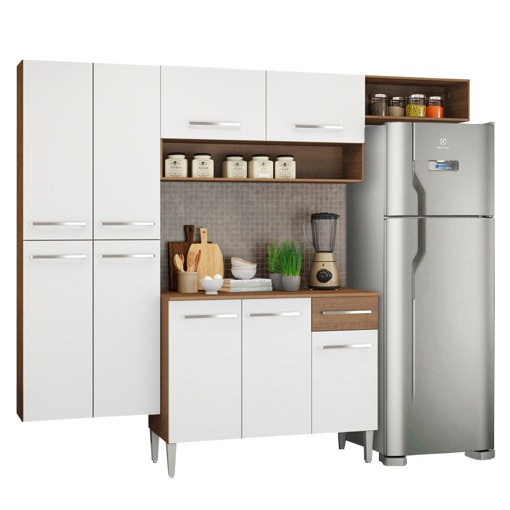 Cocina Integral Emilly Fit 2.30 Metros Marrón/Blanco