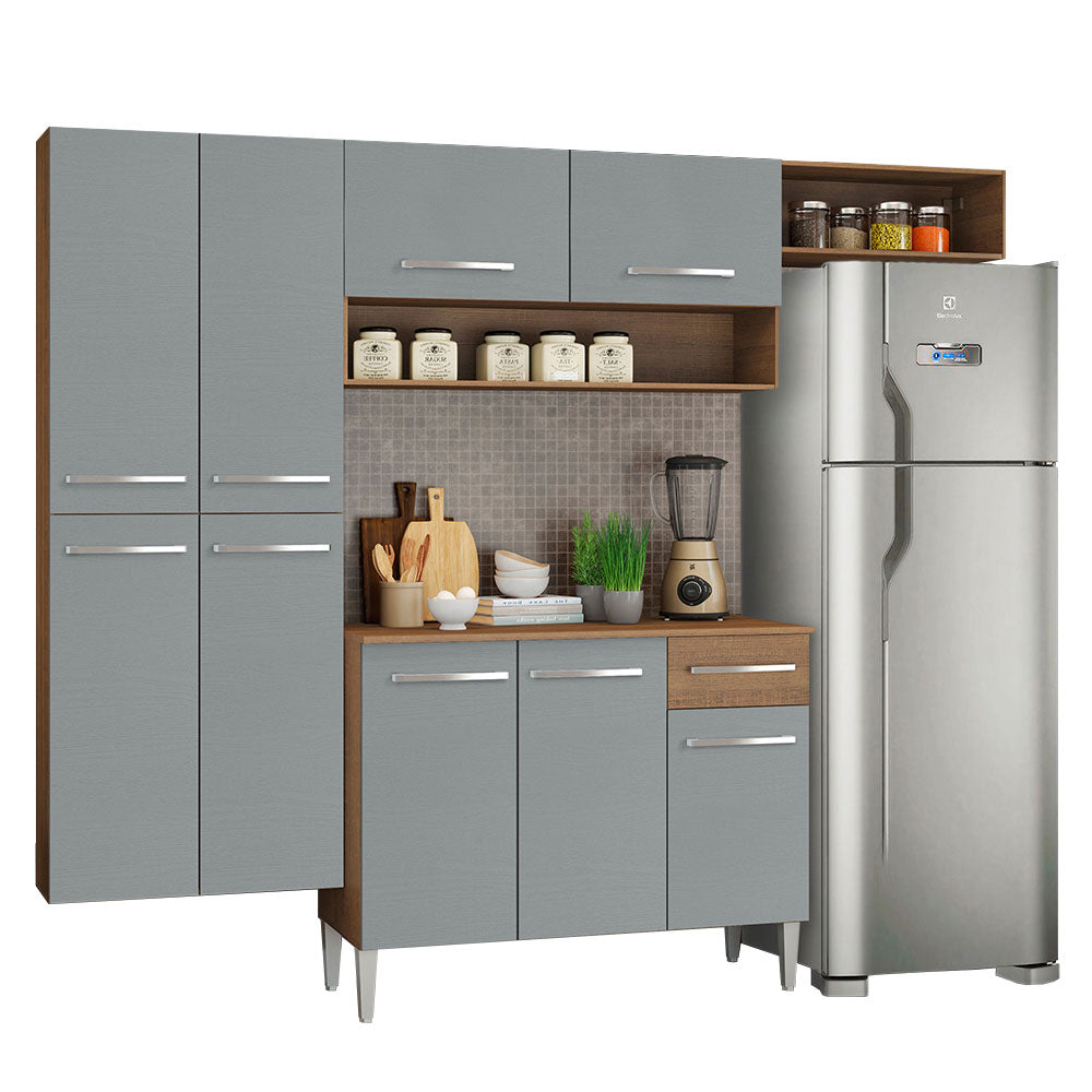Cocina Integral Emilly Fit 2.30 Metros Marrón/Gris