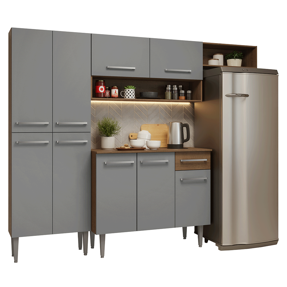 Cocina Integral Emilly 2.30 Metros Marrón/Gris 16