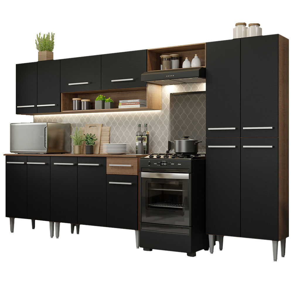 Cocina Integral Emilly 2.90 Metros Marrón/Negro 01