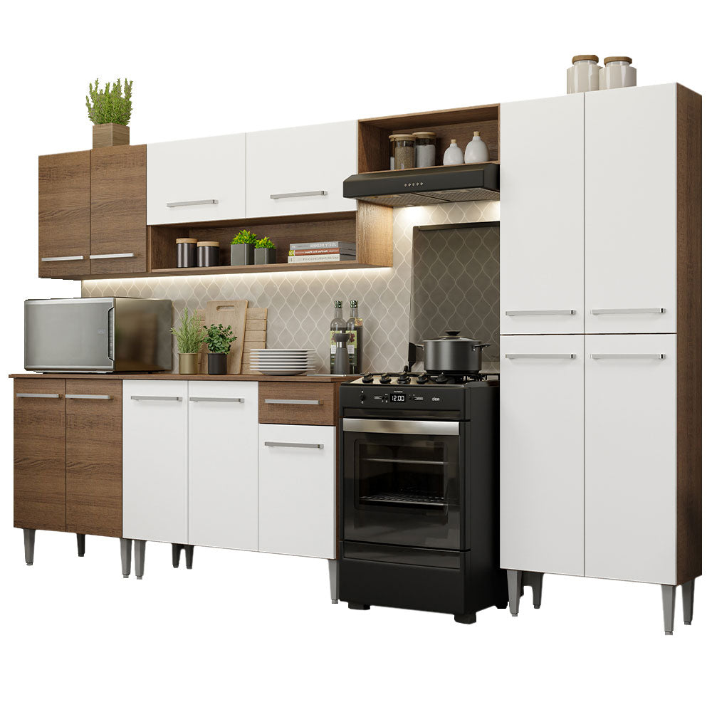 Cocina Integral Emilly 2.90 Metros Marrón/Blanco 01
